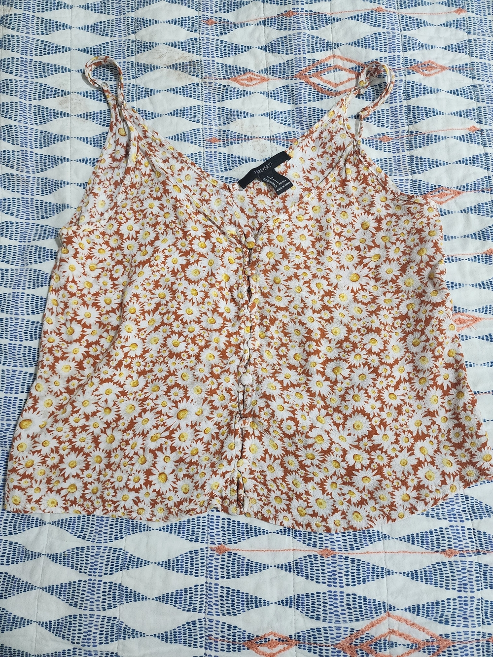 Forever 21 Floral Daisy Button-Front Cami Top - Pink/Brown
